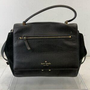 Kate Spade New York Black Leather & Suede with Locking Front Flap 10 x 8.5 x 5